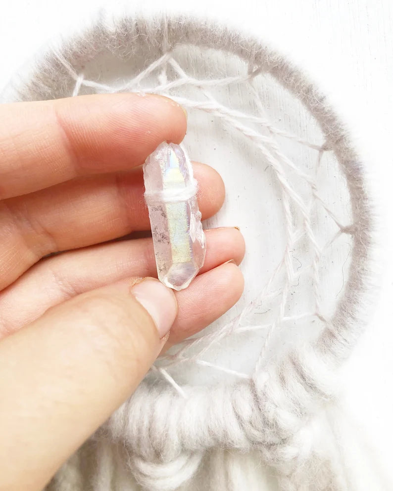 Small White Dream Catcher with Aura Quartz Crystal