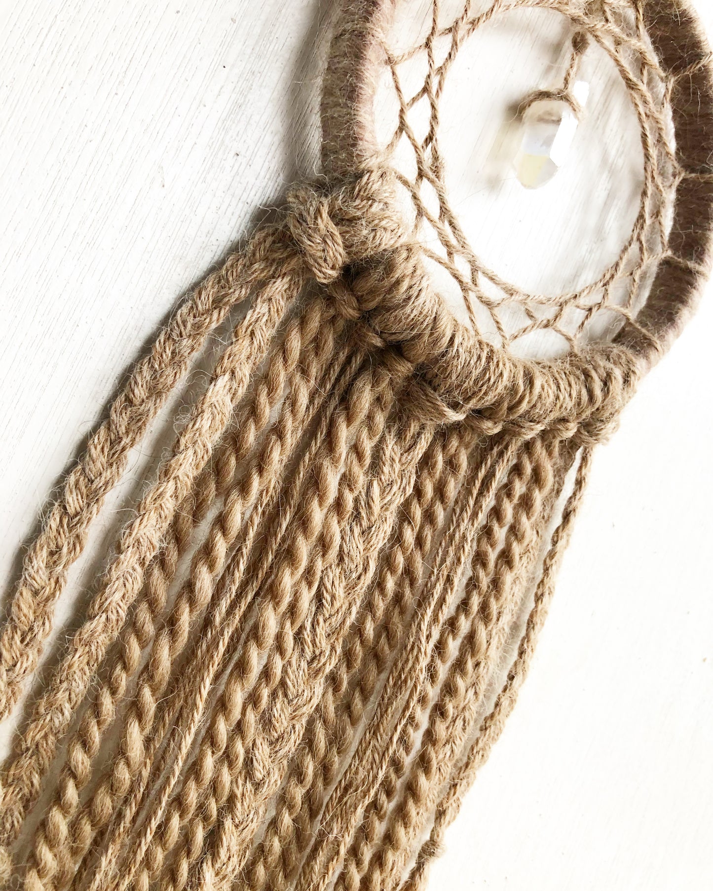 Unique Handmade DreamCatcher with Crystal, Taupe Neutral