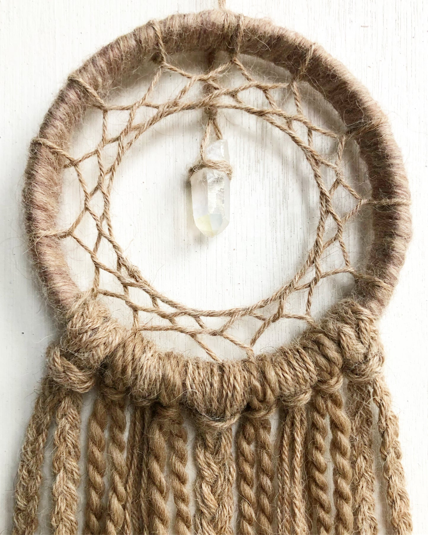 Unique Handmade DreamCatcher with Crystal, Taupe Neutral