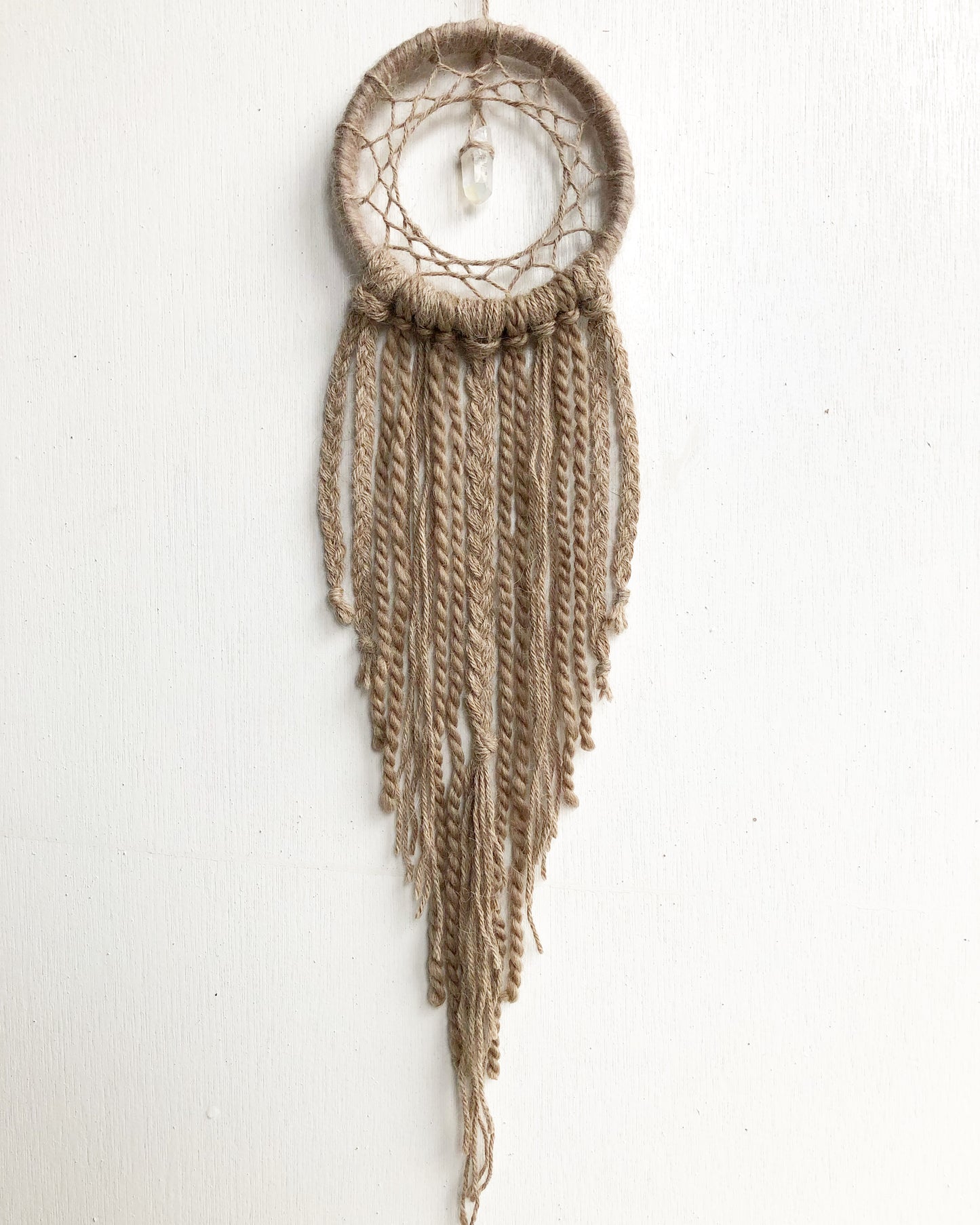 Unique Handmade DreamCatcher with Crystal, Taupe Neutral