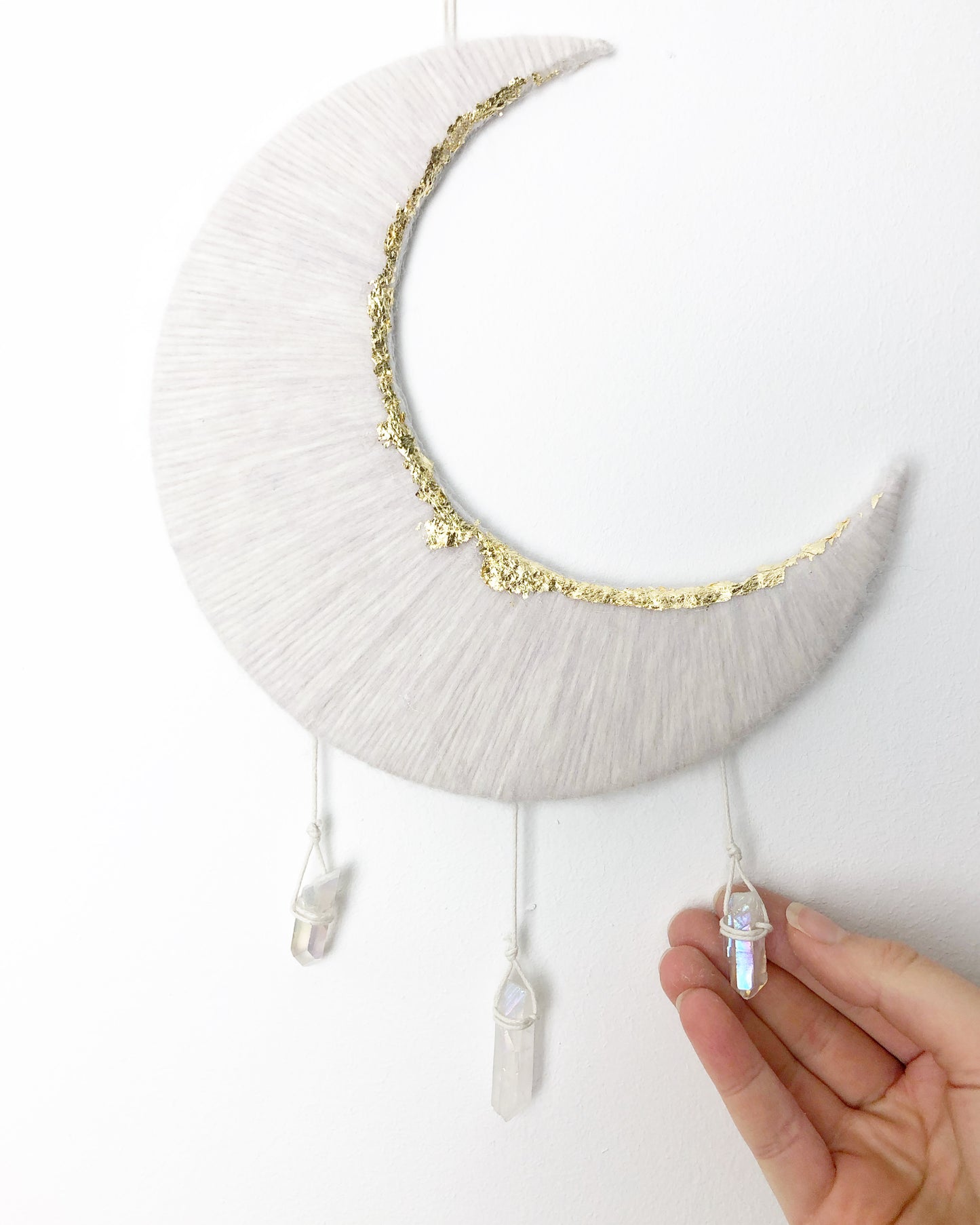 Woven Crescent Moon With Crystals