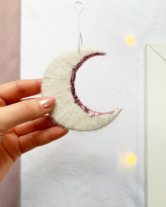 White & Pink Mini Moon Hanging