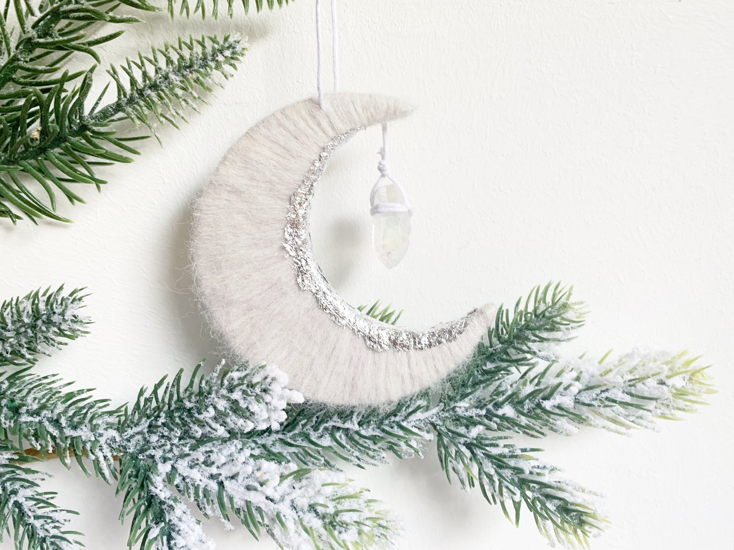 Silver Leaf Moon Christmas Tree Decoration with Crystal