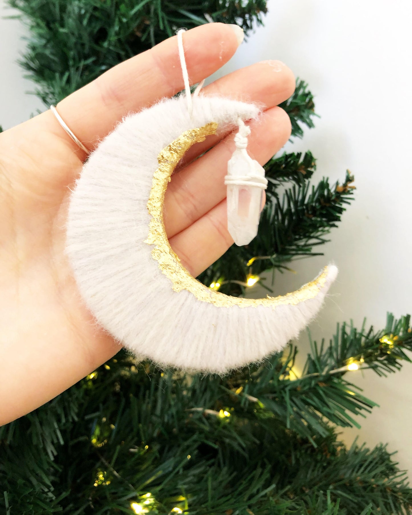 Gold Leaf Moon Christmas Tree Decoration with Crystal