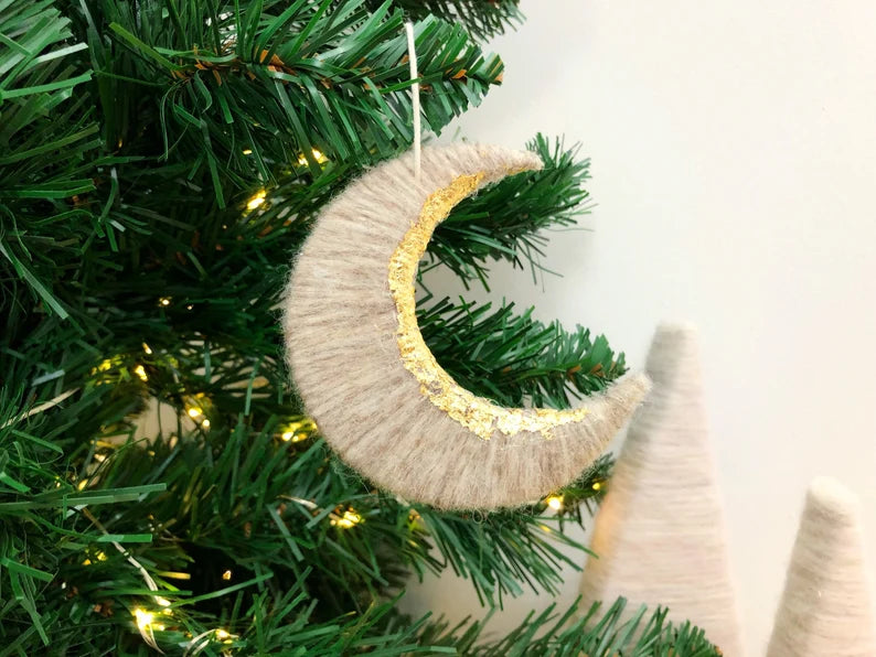 Gold Leaf Moon Christmas Tree Decoration