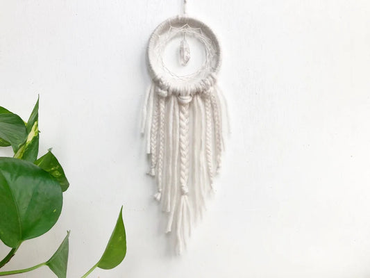 Small White Dream Catcher with Aura Quartz Crystal