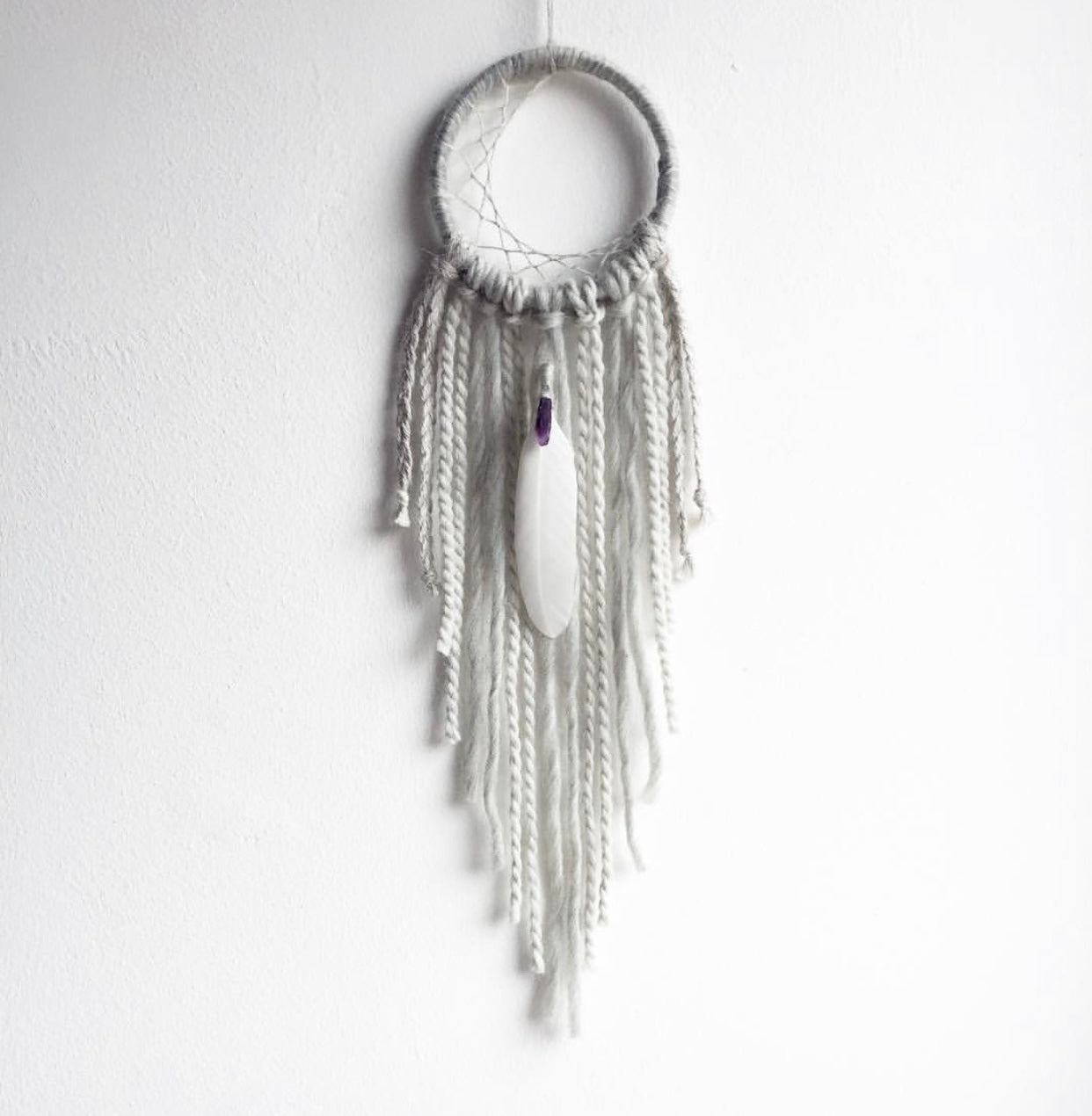 Light Grey Moon Dream Catcher with Amethyst