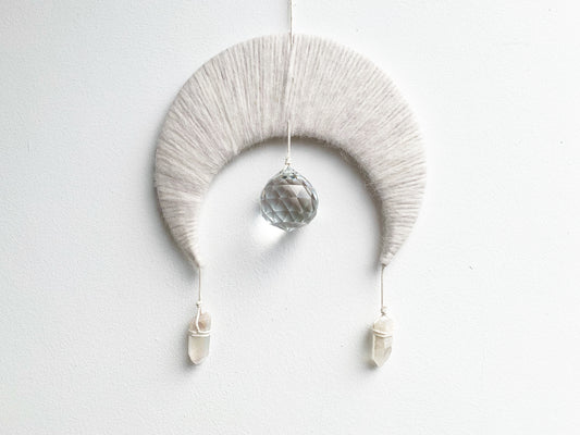 White Moon SunCatcher with Aura Quartz Crystals