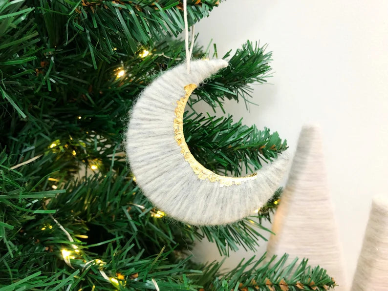 Gold Leaf Moon Christmas Tree Decoration