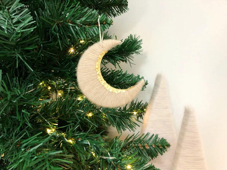 Gold Leaf Moon Christmas Tree Decoration