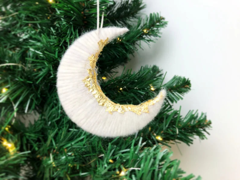 Gold Leaf Moon Christmas Tree Decoration